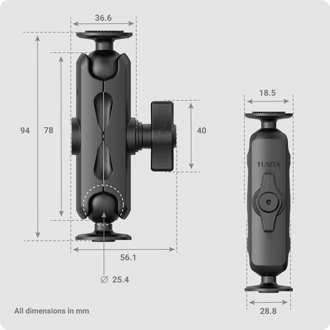 TUSITA Lock 360 Arm 1" Halterung - Doppelbuchse B Grösse Mittel Medium Arm, Medium Arm
