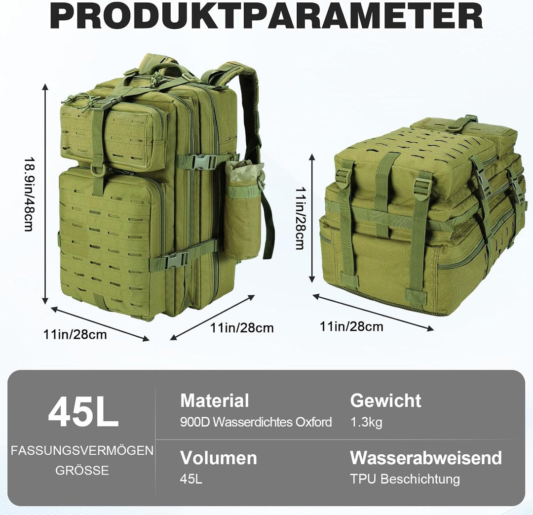 SHANNA Trekkingrucksack, Wanderrucksäcke Militärrucksack 45L Armee Rucksack MOLLE Assault Pack Takti