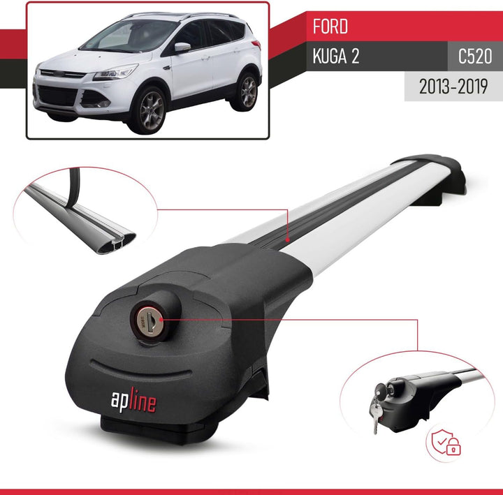 apline Kompatibel mit Ford Kuga 2013-2018 Relingträger ACE-1 Dachträger Gepackträger GRAU