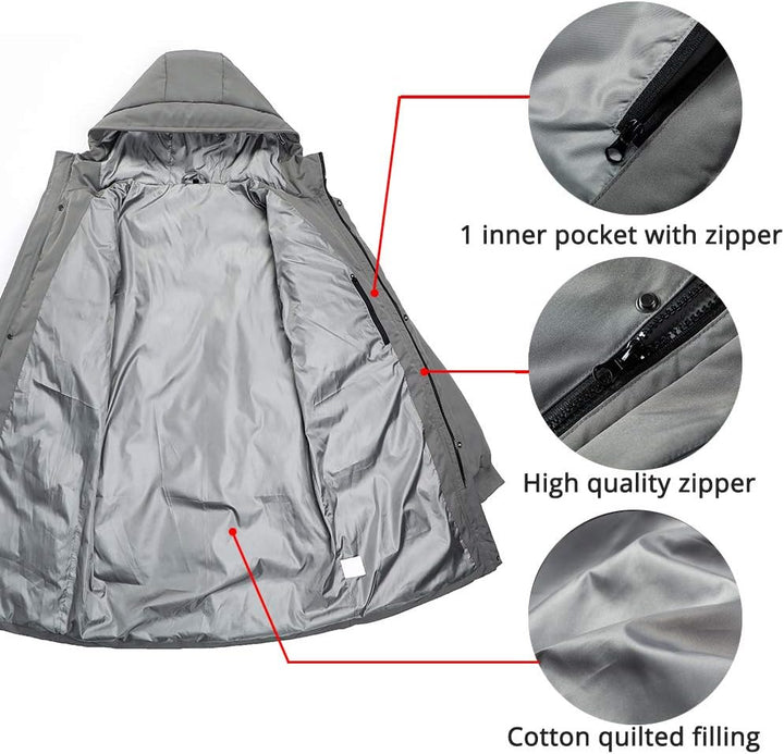 Herren Winterjacke Warm Lang Warme Atmungsaktiv Jacken Outdoor Coat mit Kapuze, S Grau