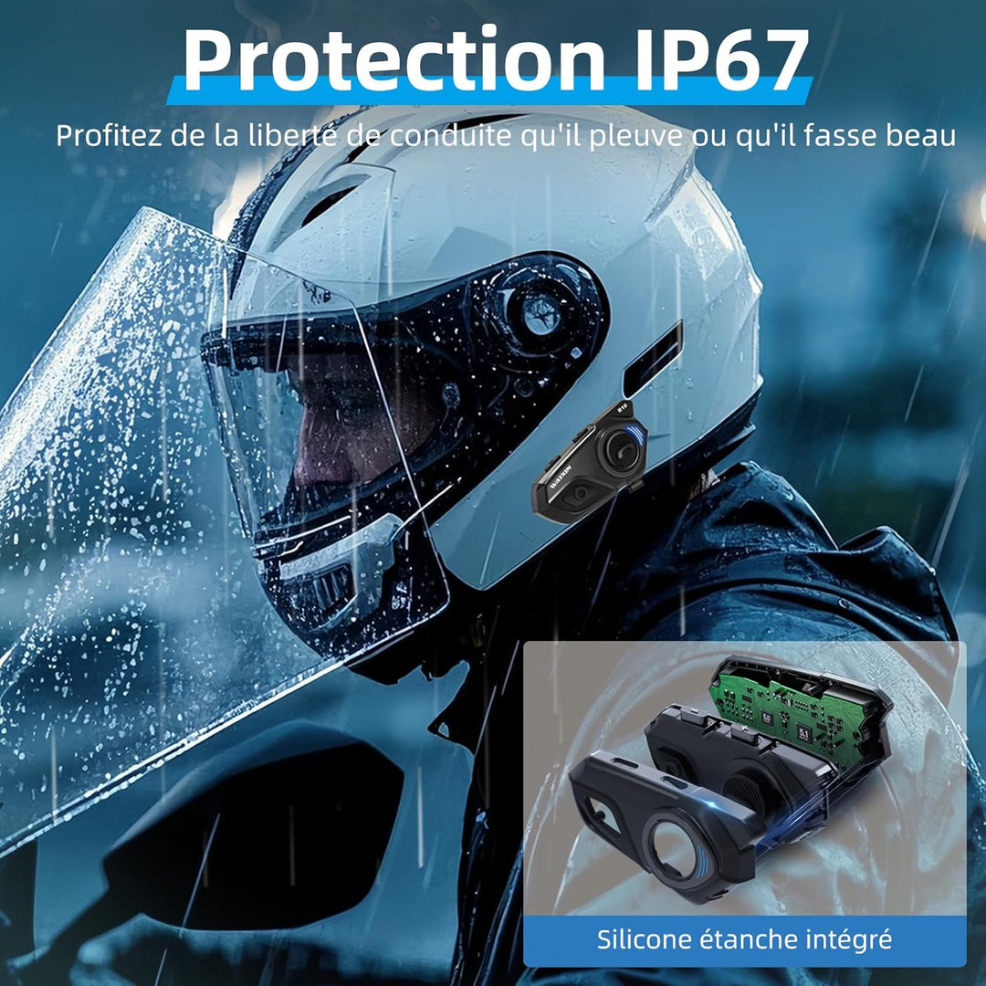 WAYXIN T2 Motorrad Headset mit Gegensprechanlage,Helm Kommunikationssystem für 2 Personen in Reichwe