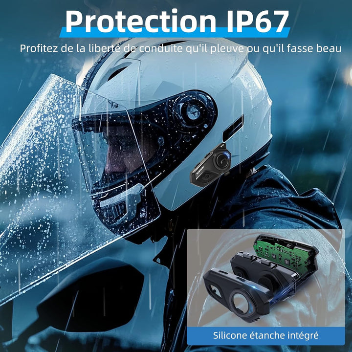 WAYXIN T2 Motorrad Headset mit Gegensprechanlage,Helm Kommunikationssystem für 2 Personen in Reichwe