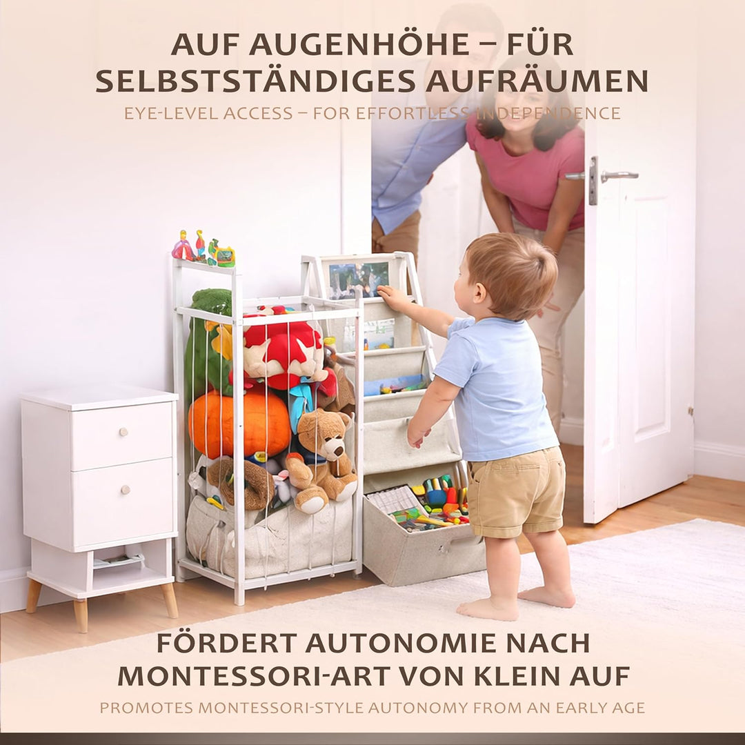 ONVAYA® Multifunktionales Kinderregal 4-in-1 | Tonie Regal, Kuscheltier Aufbewahrung, Kinder Bücherr