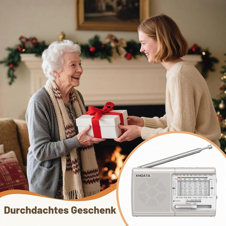 XHDATA D219 Tragbares Radio Retro FM AM SW Radio Batteriebetrieben für Haushalt Outdoor Camping Wand