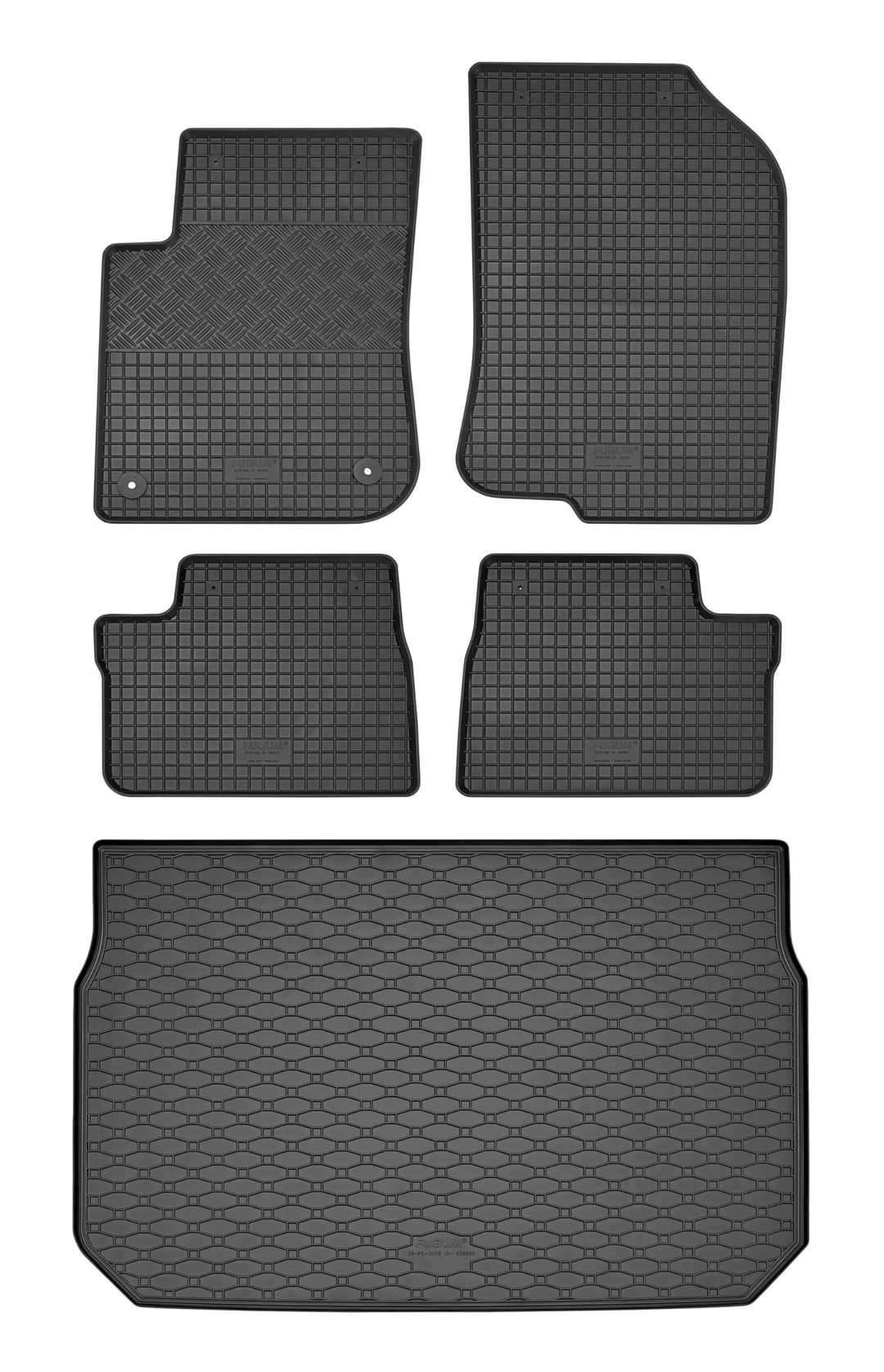 Passgenaue Kofferraumwanne und Gummifussmatten geeignet für Peugeot 2008 ab 2013 + Gurtschoner