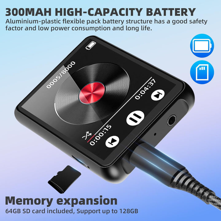 128GB MP3 Player mit Bluetooth -Tragbarer Musikplayer mit Lautsprecher, MP3 & MP4 Player, 2.4" Full