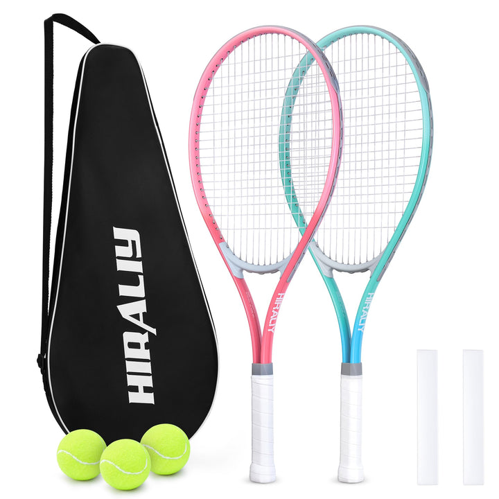 HIRALIY Tennisschläger-Set für Erwachsene, 68,6 cm, vorbespannte Tennisschläger für 2 Spieler, 2 Ove