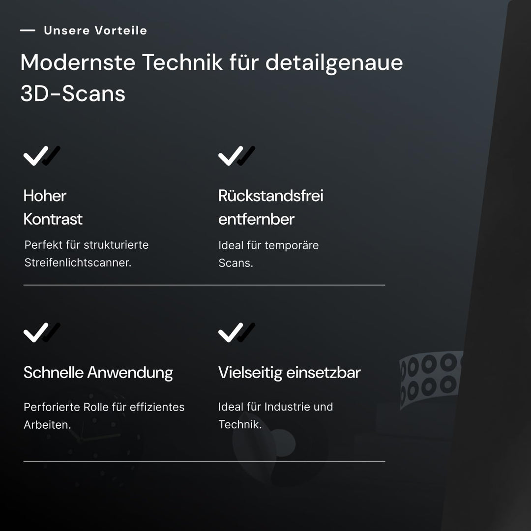 AESUBdots black&white – Weisse Referenzpunkte für 3D-Scanner mit strukturiertem Licht, selbstklebend