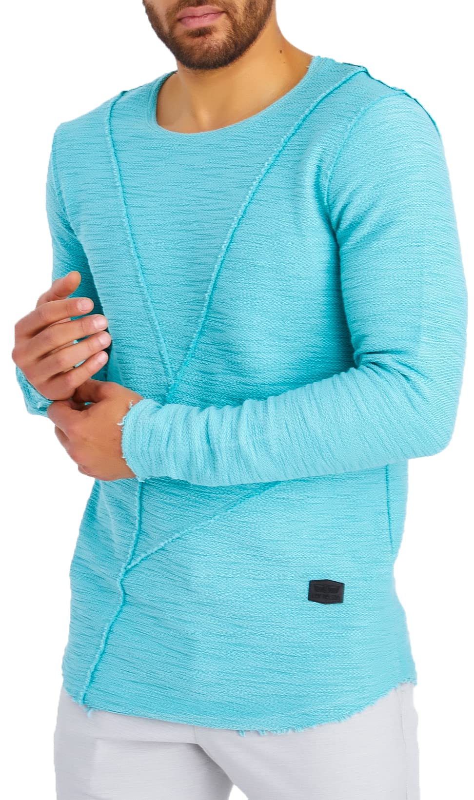 Leif Nelson Herren Pullover Rundhals-Ausschnitt Schwarzer Männer Longsleeve dünner Pulli Sweatshirt