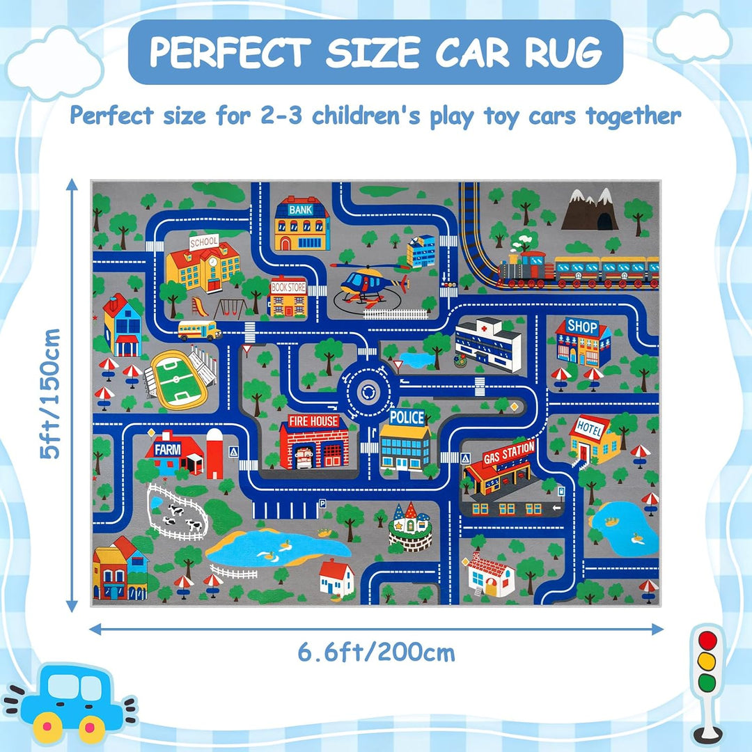 Capslpad Kinder Teppich Spielteppich für Kinder Stadt 150x200cm rutschfest Kinderteppich Spielmatte