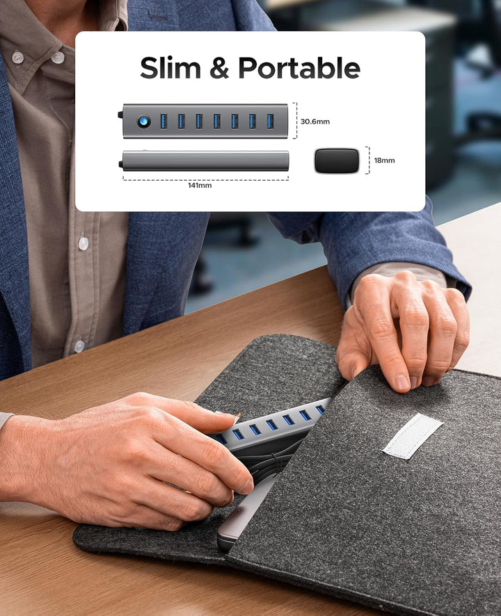 ORICO 7-Port USB-Hub - Aluminium USB Verteiler mit 100 cm Kabel, USB 3.0 5Gbps Datenrate, 5V 3A Type
