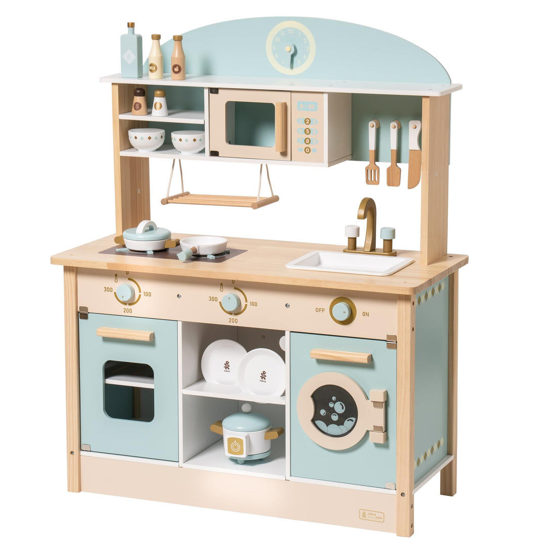 ROBUD Kinder Holzspielküche,Küchenspielzeug,Spielzeugküche,für Jungen und Mädchen ab 3 Jahren,Geburt