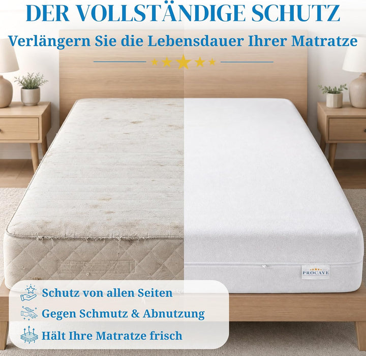 PROCAVE Matratzenbezug Frottee unversteppt 90 x 200 cm | Matratzen-Höhe 23-28cm | Matratzenschoner 9