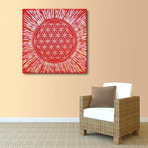 Wandbild Blume des Lebens in Gold "Kraft der Sonne" - HANDGEMALT - Grösse 50cm x 50cm - mit Acrylfar