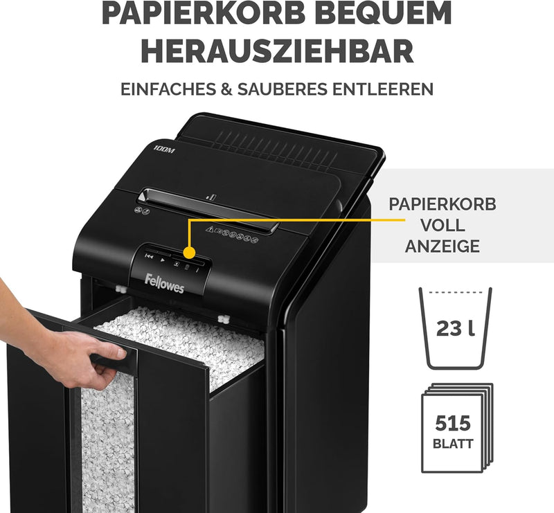 Fellowes Aktenvernichter Autofeed, 100 Blatt Minicut (P4), Papierschredder Hybrid mit automatischem