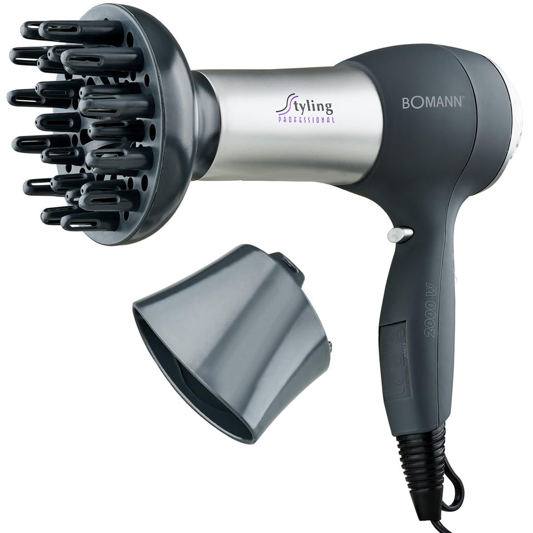 Bomann® Haartrockner mit Diffusor & Formdüse | Hair Dryer mit "Cool Shot" für glänzendes Haar | Haar