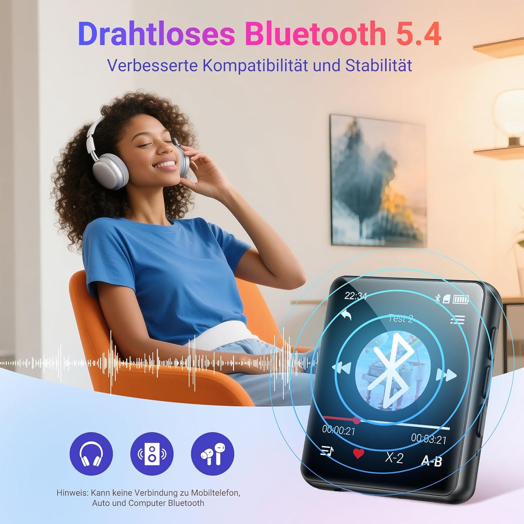 MP3-Player mit Bluetooth, 128GB Musik-Player, eingebauter Lautsprecher und FM-Radio, 1,8 Zoll Mini T