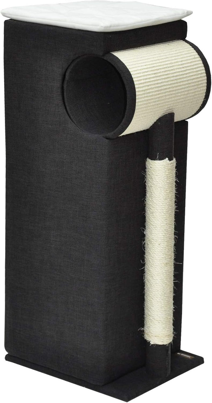 nanook Katzen Kratztonne Kratzbaum Kratzmöbel Sisaltonne - schwarz - mit XXL Kratzbrett und Kratzsta