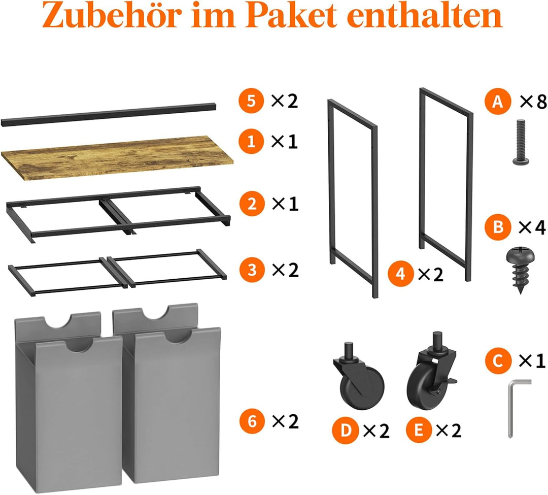 Lifewit Wäschekorb 2 Fächer mit Rollen, 95L/47,5x2L Wäschesammler mit Ablage, Laundry Baskets mit he