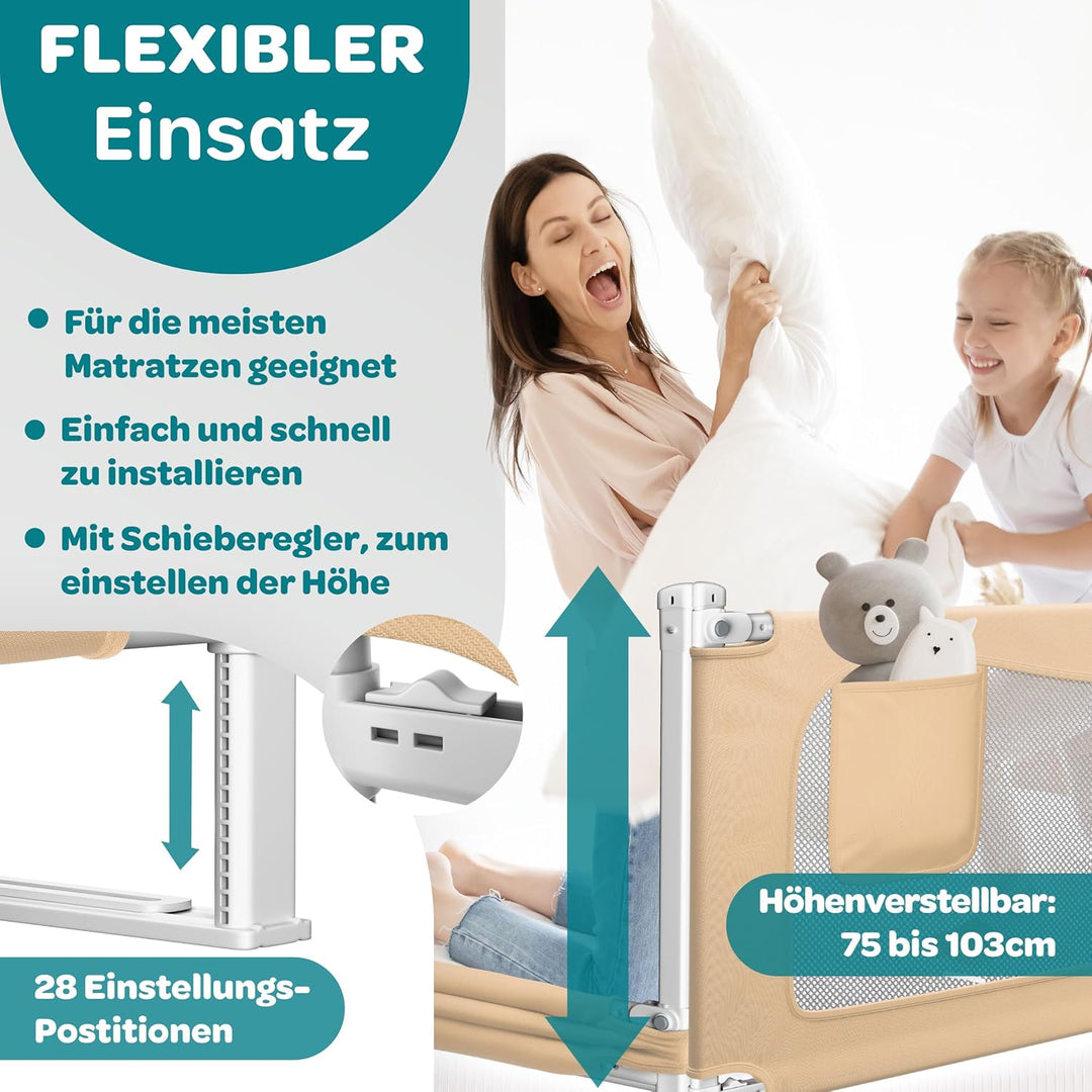 KESSER® Bettschutzgitter 180 cm, Bettgitter Kinderbett höhenverstellbar | Rausfallschutz Bett für Ba