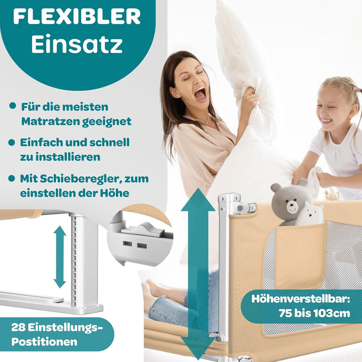 KESSER® Bettschutzgitter 180 cm, Bettgitter Kinderbett höhenverstellbar | Rausfallschutz Bett für Ba