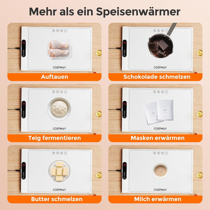 COSTWAY Elektrische Wärmematte Silikon für Lebensmittel, Rollbare Warmhalteplatte, Speisewärmer mit