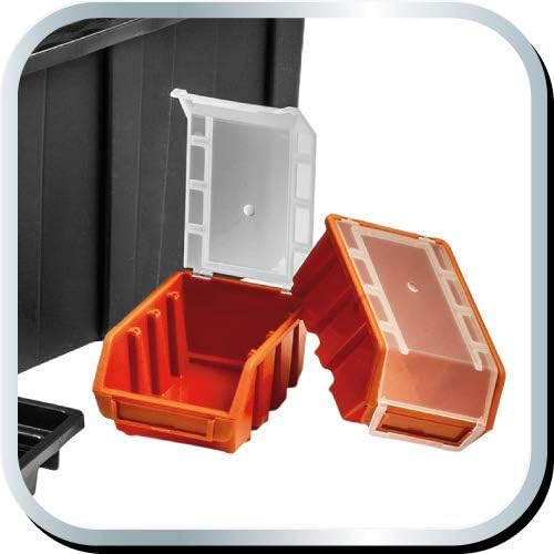 NEO TOOLS Werkzeugkoffer auf Rädern, mobile Werkstatt 40x40x70,5 cm, vier Organizer, vier Ergoboxen