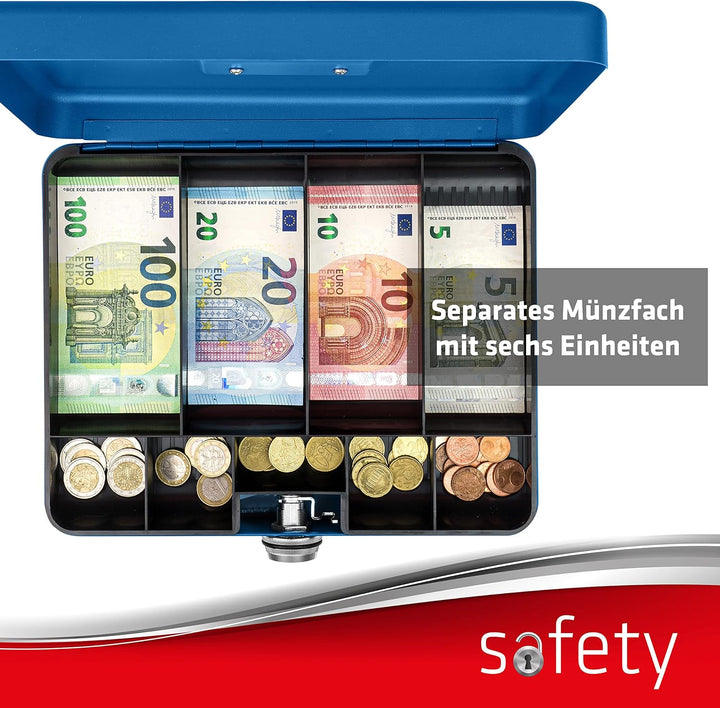 SAX Geldkassette mit Zahlenschloss, extra Starkes Schloss, 30 x 24 x 9cm, X-Large, Blau, 0-824-14 X-