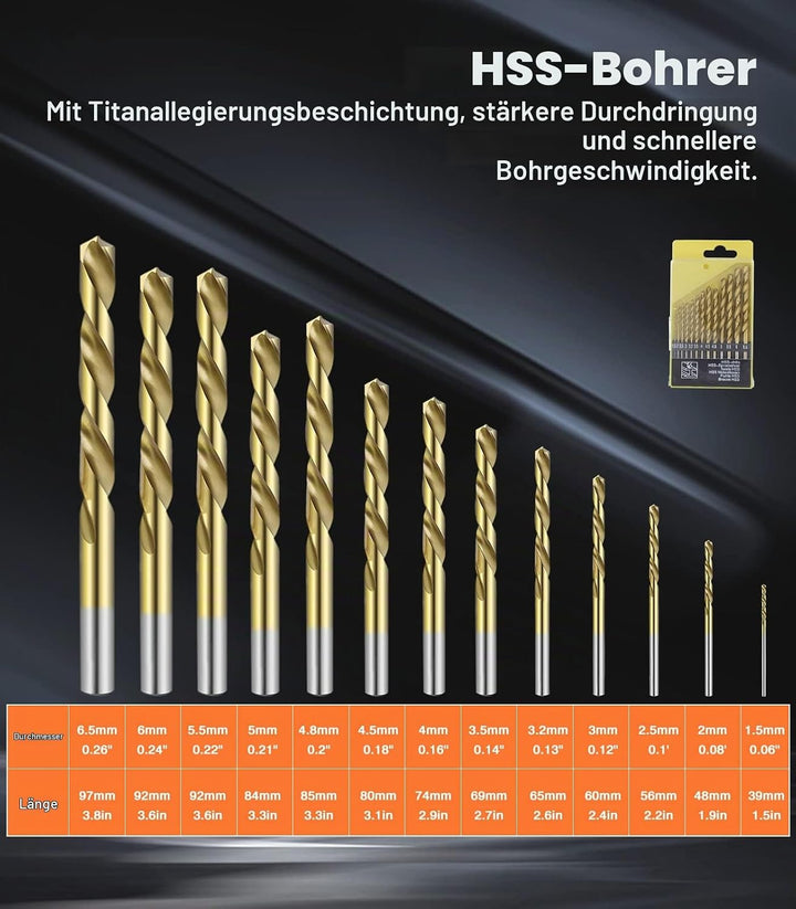 Housolution Handbohrmaschine, Leistungsstark 3/8 Zoll (1-10mm) mit 13 Bohrspitzen Spannfutter Stahlg