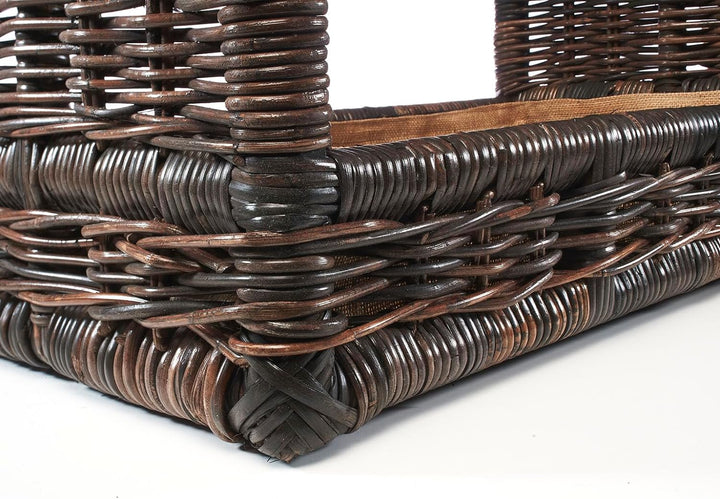 Kobolo Kaminholzablage Kaminholzregal - krabu Rattan - mit Leinenstoff - 75x44x45cm