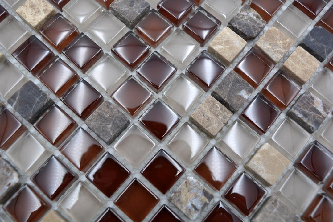 Mosaik Quadrat Crystal/Stein mix braun Glas Naturstein Fliesenspiegel, Mosaikstein Format: 15x15x8 m