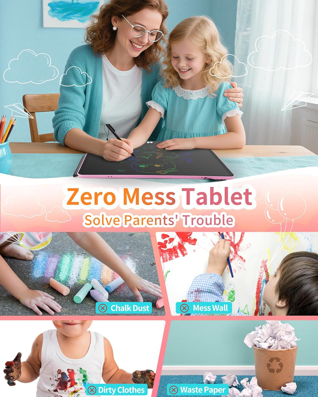 Wiederaufladbares 40,6 cm (16 Zoll) LCD-Schreibtablett, grosses buntes Zeichentablett für Kinder im