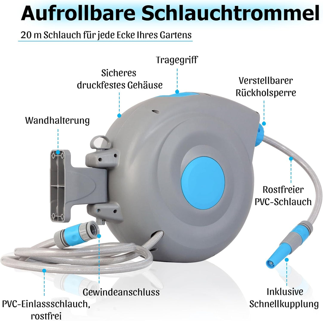 180° Schwenkbar Wand-Schlauchbox RollUp 20 m, Schlauchtrommel, – Wasserschlauch Trommel, inkl. Wandh