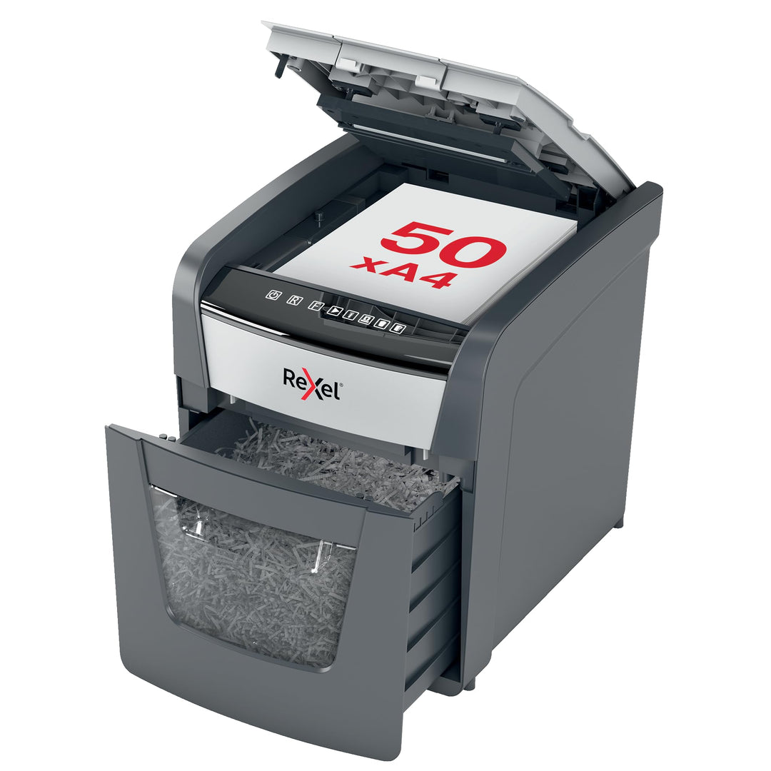 Rexel Optimum AutoFeed+ 50X Automatischer Aktenvernichter, 50 Blatt automatisch, Sicherheitsstufe P4