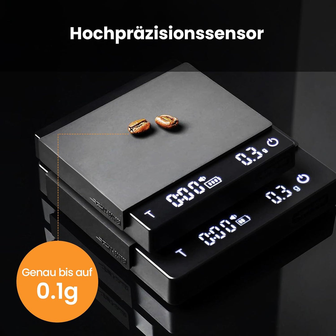 MHW-3BOMBER Kaffewaage mit Timer, Wiederaufladbare Espresso Waage mit Schwerkraftsensor, 2kg/0,1g Pr