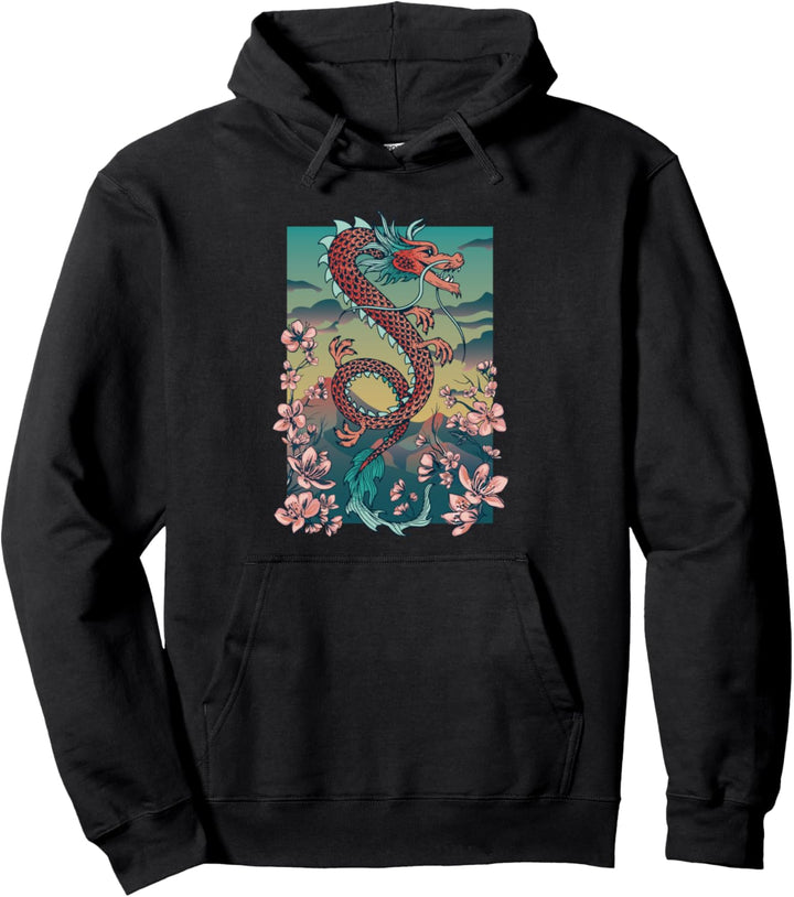 Japanisches ästhetisches Drachen-Symbol Kanji Japan Meer Pullover Hoodie
