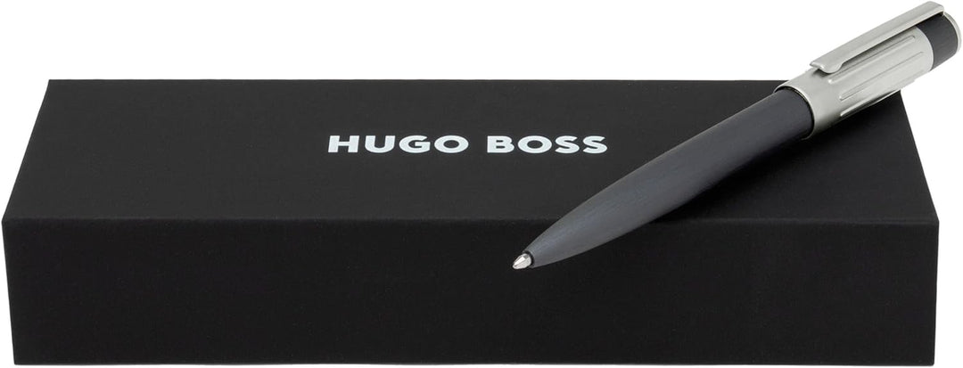 Hugo Boss Gear Ribs Kugelschreiber aus Messing und Aluminium in der Farbe Gun, Länge: 13,8cm, Minenf