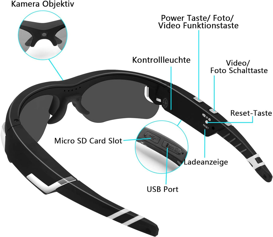 LXMIMI Aufgerüstete Sonnenbrillen Kamera, HD 1080P Sportbrillen Kamera, Sport DV Kamera Unterstützun
