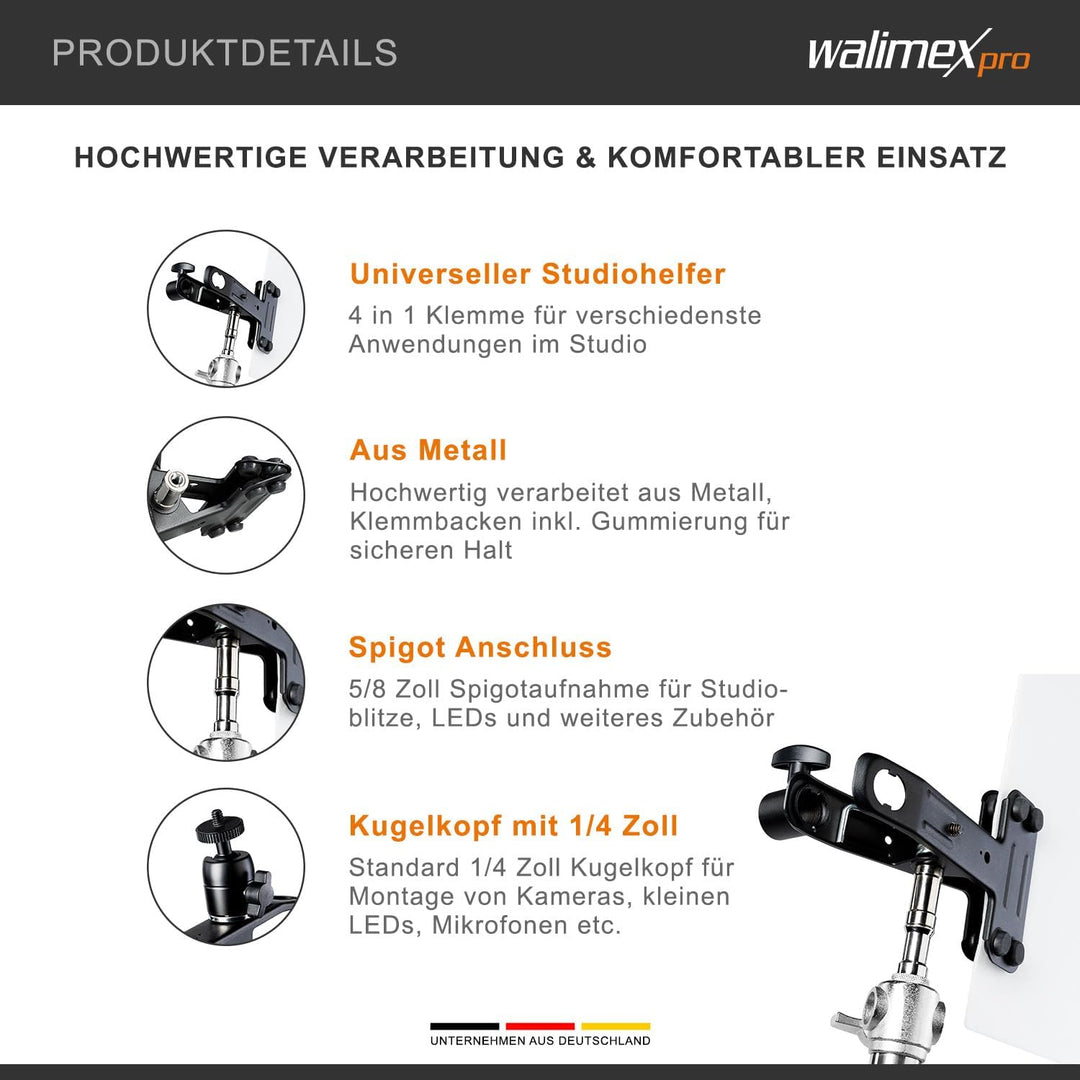Walimex 4 in 1 Studioklemme, Schwarz Single, Single
