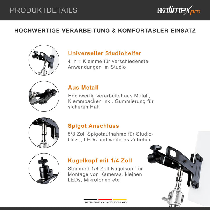 Walimex 4 in 1 Studioklemme, Schwarz Single, Single