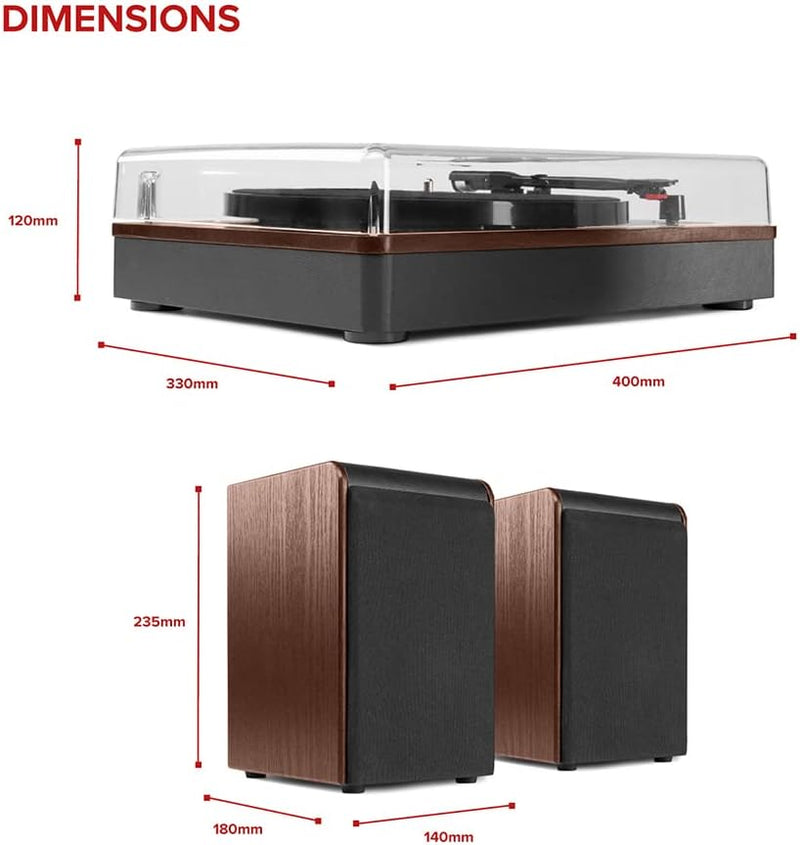 Audizio RP330D Vinyl Plattenspieler mit externen Lautsprechern Set, Plattenspieler Bluetooth Vinyl P