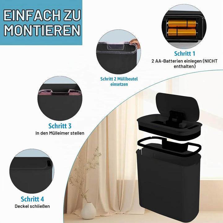 LIROPAU Abfalleimer für Badezimmer, 25 l, automatischer Kücheneimer mit Deckel, wasserdicht, elektri