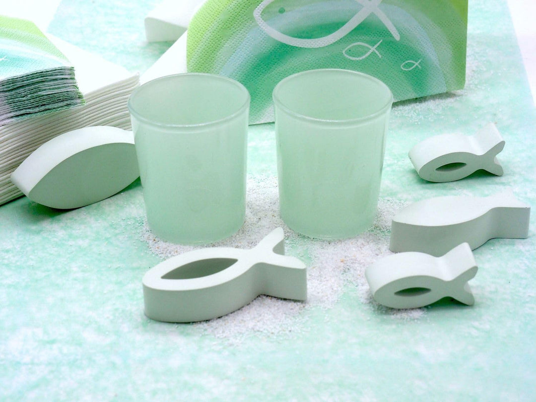 Kommunion Konfirmation Tischdeko Mint Grün Salbei Weiss Fisch Set 20 Personen
