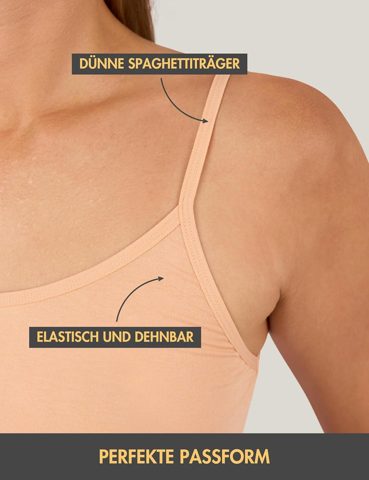 Basic Treasure 3er-Pack Unterhemden Damen, Spaghettiträger Top Damen, Premium Bambus Unterhemd Damen