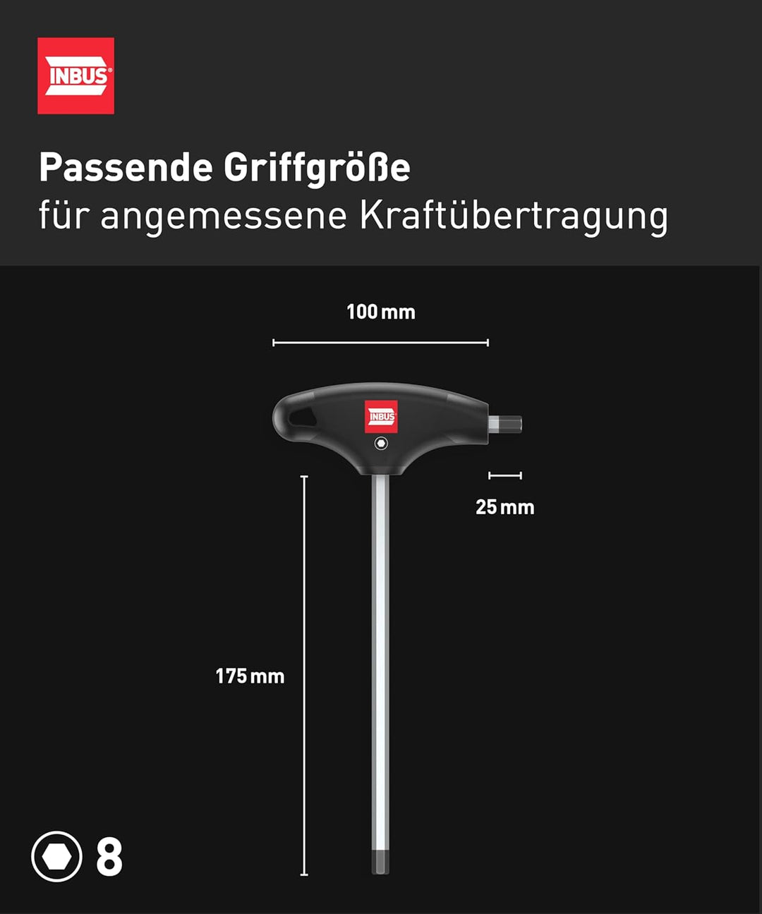 INBUS® 70105 T-Griff Schraubendreher 8mm, mit HybridTouch — Made in Germany 8 mm, 8 mm