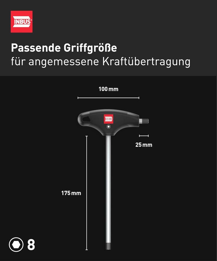 INBUS® 70105 T-Griff Schraubendreher 8mm, mit HybridTouch — Made in Germany 8 mm, 8 mm
