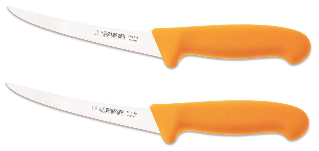 Giesser 2X Messer Ausbeinmesser gelb 15 cm Klingenlänge Gebogene und Starke Klinge - stark/Stiff -