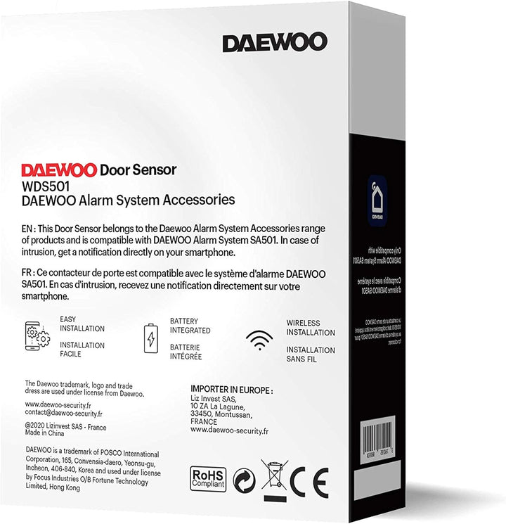 DAEWOO Türschalter WDS501 für DAEWOO SA501 Alarme, 868 MHz Technologie, kommt mit Halterung für Vers