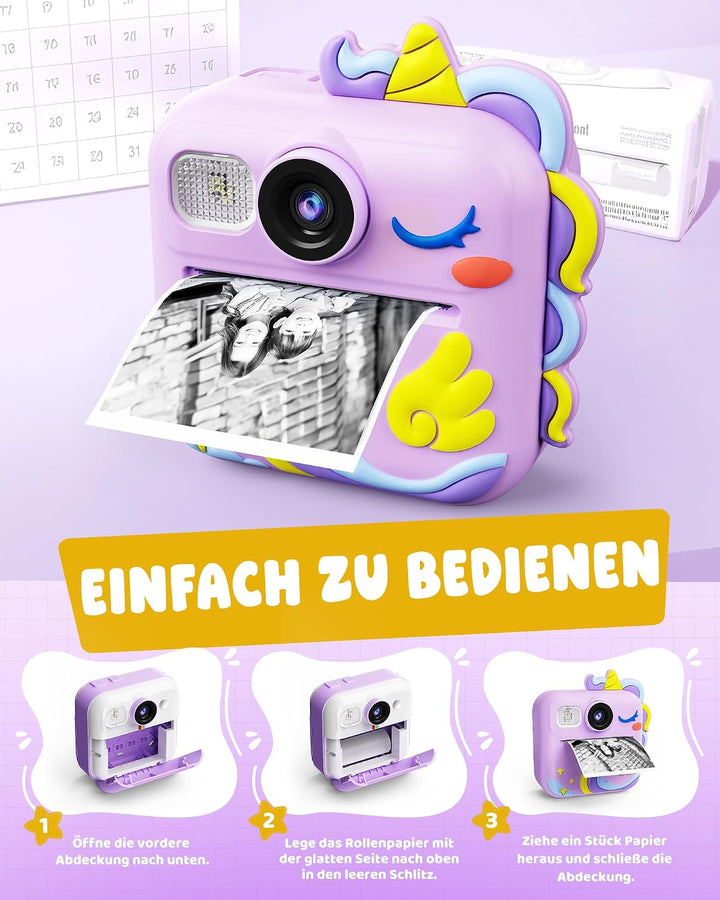 KOKODI Kinderkamera Sofortbildkamera 3-12 Jungen Mädchen | 1080P Videoaufnahme, 8GB Karte, MP3 Unter