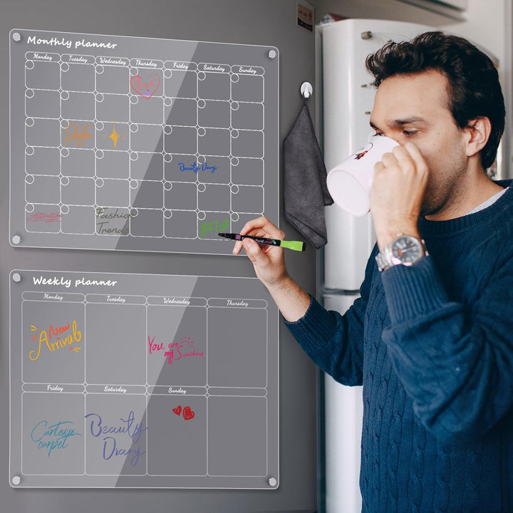 Acrylic Wochenplaner Magnetisch,Wochenplaner abwischbar für Kühlschrank,15.74x11.81 Zoll Wiederverwe